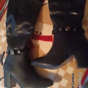 Karen Scott Black Heeled Boots with Braided Strap